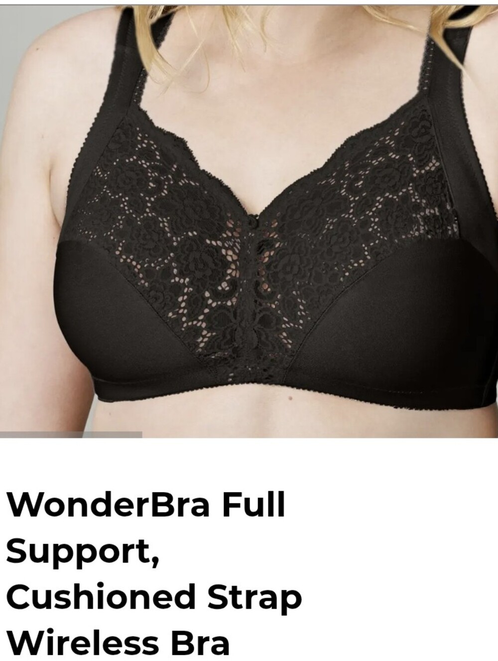 NEW Wonderbra Black Lace Wireless Full-Coverage Bra Style #2404 Black 34B